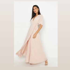 Chiffon Angel Sleeve Wrap Maxi Bridesmaid Dress